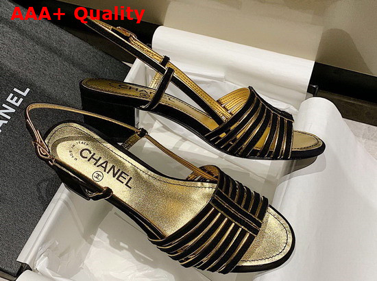 Chanel Sandals Suede Kidskin Black and Gold G37383 Replica