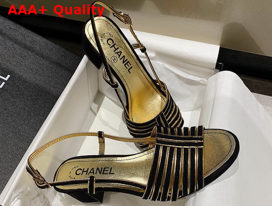 Chanel Sandals Suede Kidskin Black and Gold G37383 Replica