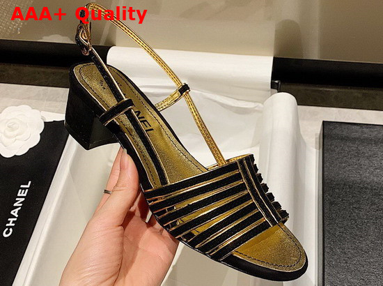 Chanel Sandals Suede Kidskin Black and Gold G37383 Replica