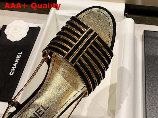 Chanel Sandals Suede Kidskin Black and Gold G37383 Replica