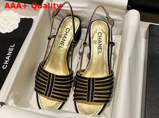 Chanel Sandals Suede Kidskin Black and Gold G37383 Replica