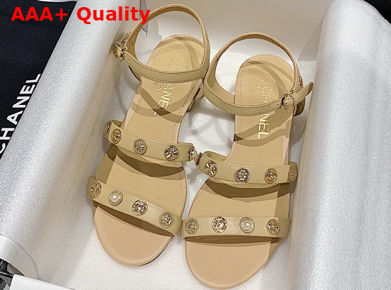 Chanel Sandals in Beige Lambskin with Jewelry Replica