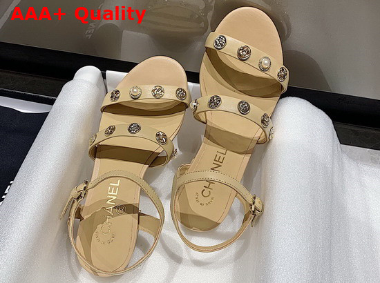 Chanel Sandals in Beige Lambskin with Jewelry Replica