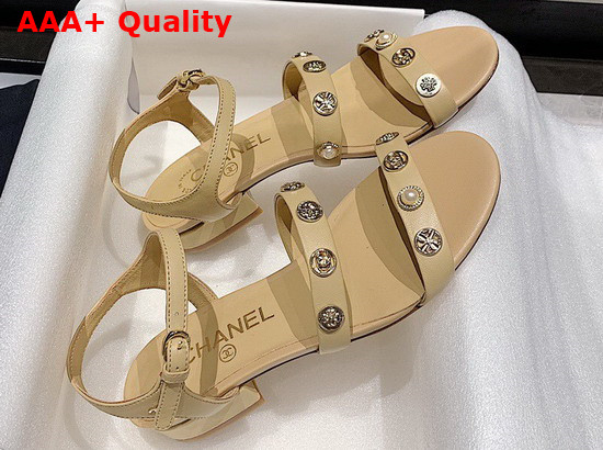 Chanel Sandals in Beige Lambskin with Jewelry Replica