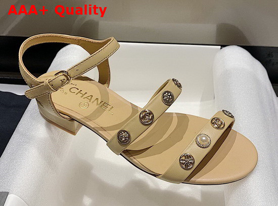 Chanel Sandals in Beige Lambskin with Jewelry Replica