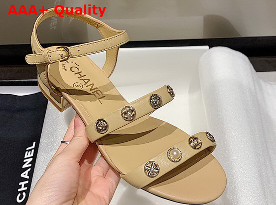 Chanel Sandals in Beige Lambskin with Jewelry Replica