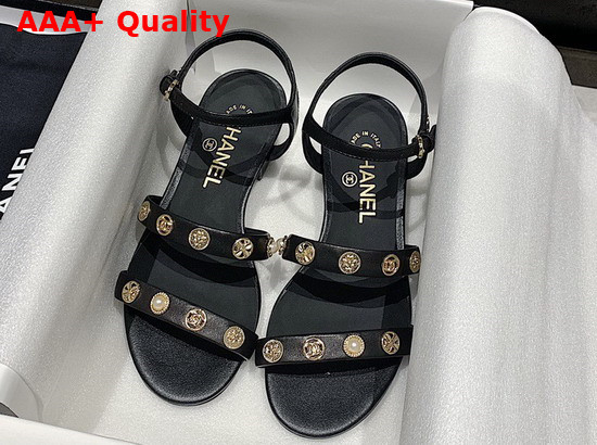 Chanel Sandals in Black Lambskin with Jewelry Replica