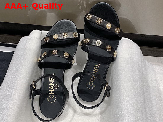 Chanel Sandals in Black Lambskin with Jewelry Replica