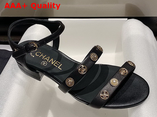 Chanel Sandals in Black Lambskin with Jewelry Replica