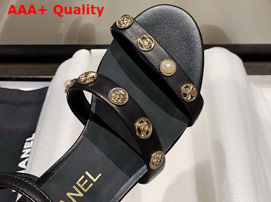 Chanel Sandals in Black Lambskin with Jewelry Replica