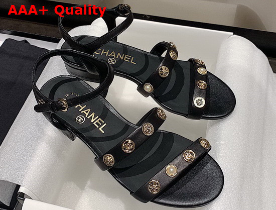 Chanel Sandals in Black Lambskin with Jewelry Replica