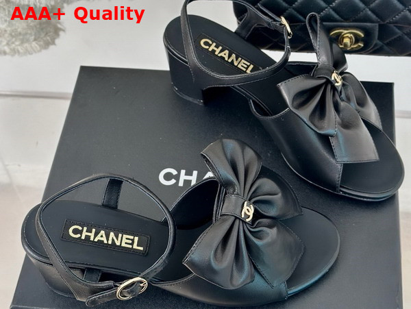 Chanel Sandals with Bow in Black Lambskin G45812 Replica