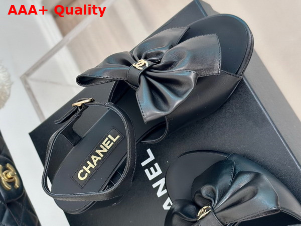 Chanel Sandals with Bow in Black Lambskin G45812 Replica