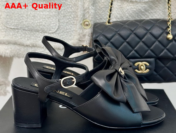 Chanel Sandals with Bow in Black Lambskin G45812 Replica