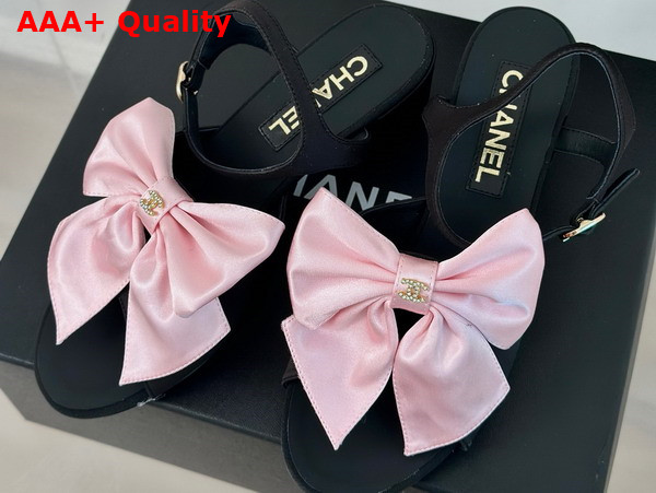 Chanel Sandals with Bow in Black and Pink Silk G45812 Replica