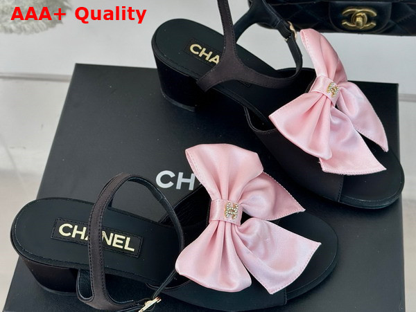 Chanel Sandals with Bow in Black and Pink Silk G45812 Replica