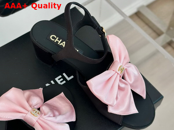 Chanel Sandals with Bow in Black and Pink Silk G45812 Replica