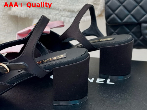 Chanel Sandals with Bow in Black and Pink Silk G45812 Replica