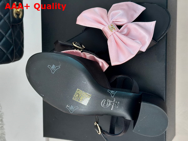 Chanel Sandals with Bow in Black and Pink Silk G45812 Replica