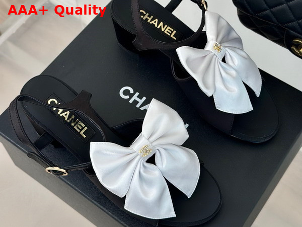 Chanel Sandals with Bow in Black and White Silk G45812 Replica