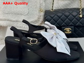 Chanel Sandals with Bow in Black and White Silk G45812 Replica