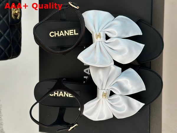 Chanel Sandals with Bow in Black and White Silk G45812 Replica