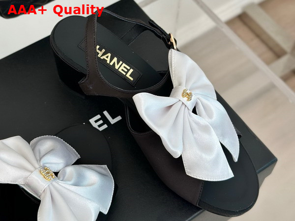 Chanel Sandals with Bow in Black and White Silk G45812 Replica