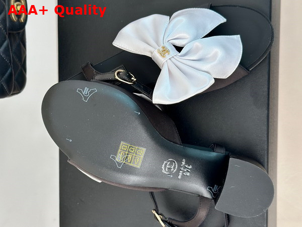 Chanel Sandals with Bow in Black and White Silk G45812 Replica