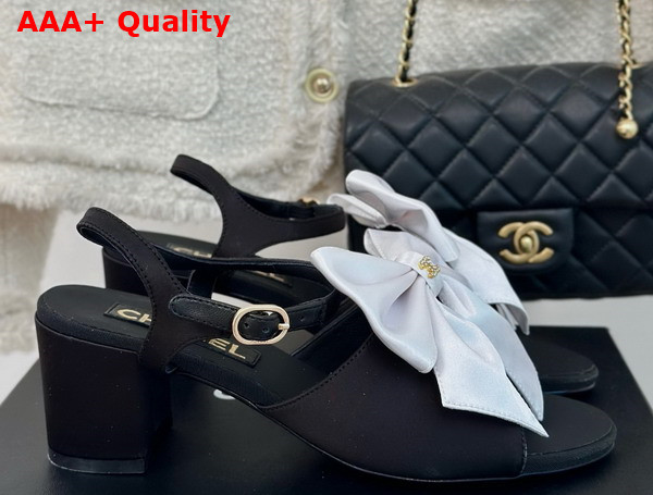 Chanel Sandals with Bow in Black and White Silk G45812 Replica