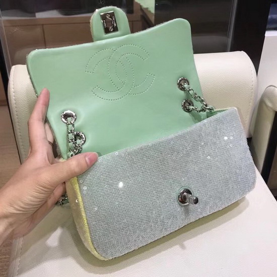 Chanel Sequin Flap Bag in Light Green