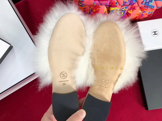 Chanel Shearling Mules in White