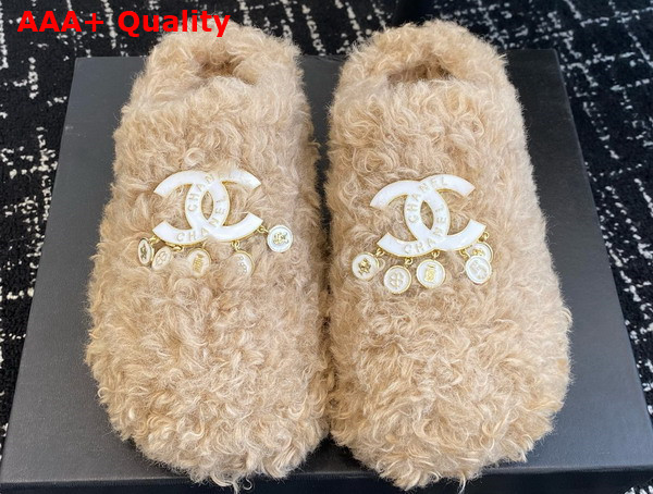 Chanel Sheepskin Slipper in Beige Replica