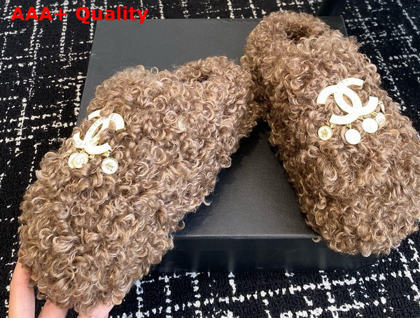 Chanel Sheepskin Slipper in Brown Replica