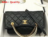 Chanel Shoppig Bag Calfskin Crystal Pearls Gold Tone Metal Black AS2213 Replica