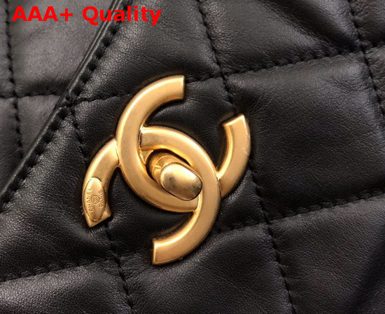 Chanel Shoppig Bag Calfskin Crystal Pearls Gold Tone Metal Black AS2213 Replica