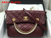 Chanel Shoppig Bag Calfskin Crystal Pearls Gold Tone Metal Burgundy AS2213 Replica