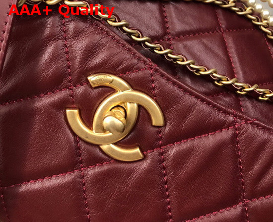 Chanel Shoppig Bag Calfskin Crystal Pearls Gold Tone Metal Burgundy AS2213 Replica