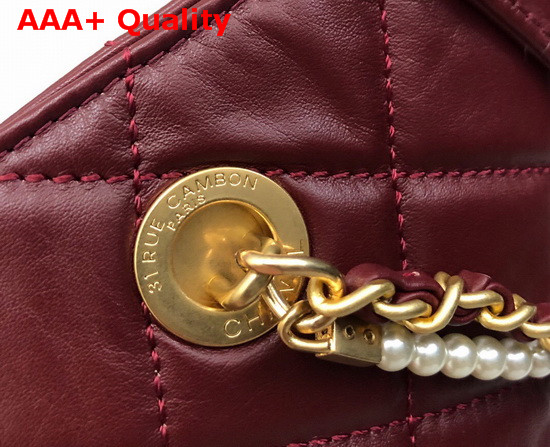 Chanel Shoppig Bag Calfskin Crystal Pearls Gold Tone Metal Burgundy AS2213 Replica