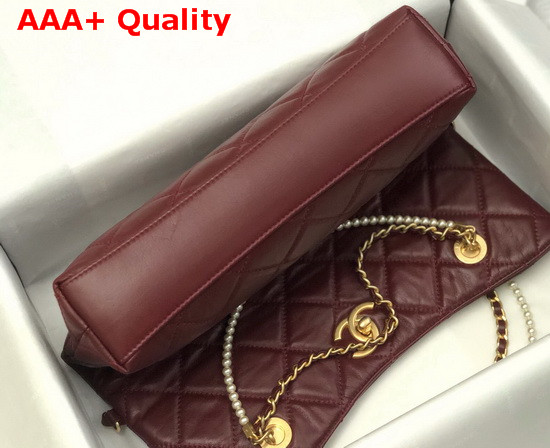 Chanel Shoppig Bag Calfskin Crystal Pearls Gold Tone Metal Burgundy AS2213 Replica