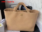 Chanel Shopping Bag Beige Calfskin Gold Tone Metal AS3508 Replica