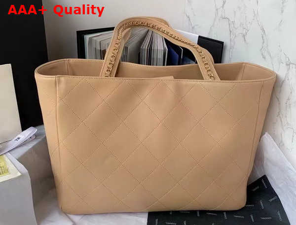 Chanel Shopping Bag Beige Calfskin Gold Tone Metal AS3508 Replica