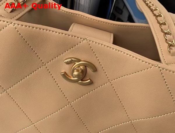 Chanel Shopping Bag Beige Calfskin Gold Tone Metal AS3508 Replica