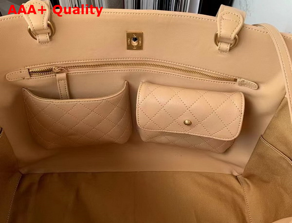 Chanel Shopping Bag Beige Calfskin Gold Tone Metal AS3508 Replica