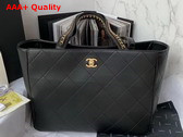 Chanel Shopping Bag Black Calfskin Gold Tone Metal AS3508 Replica