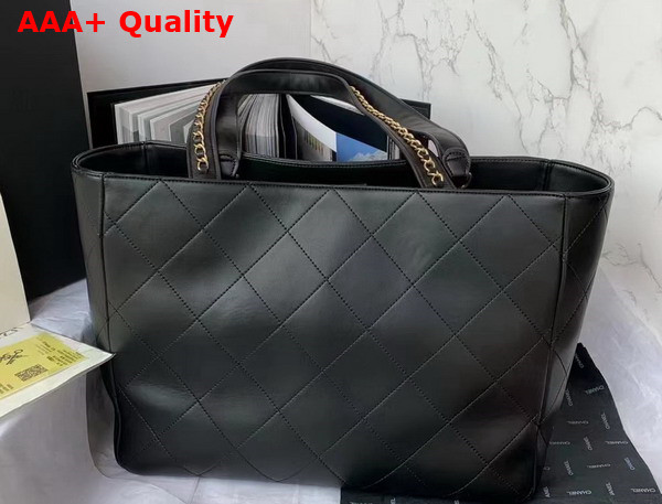 Chanel Shopping Bag Black Calfskin Gold Tone Metal AS3508 Replica