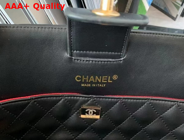 Chanel Shopping Bag Black Calfskin Gold Tone Metal AS3508 Replica