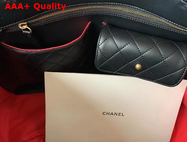 Chanel Shopping Bag Black Calfskin Gold Tone Metal AS3508 Replica