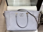 Chanel Shopping Bag Bullskin Gold Tone Metal Light Blue AS0356