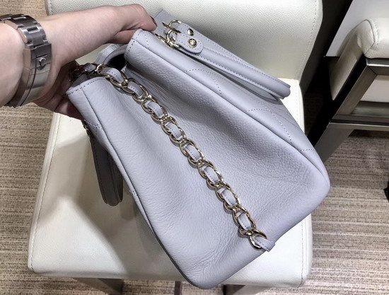 Chanel Shopping Bag Bullskin Gold Tone Metal Light Blue AS0356