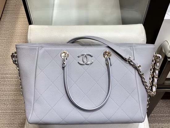 Chanel Shopping Bag Bullskin Gold Tone Metal Light Blue AS0356